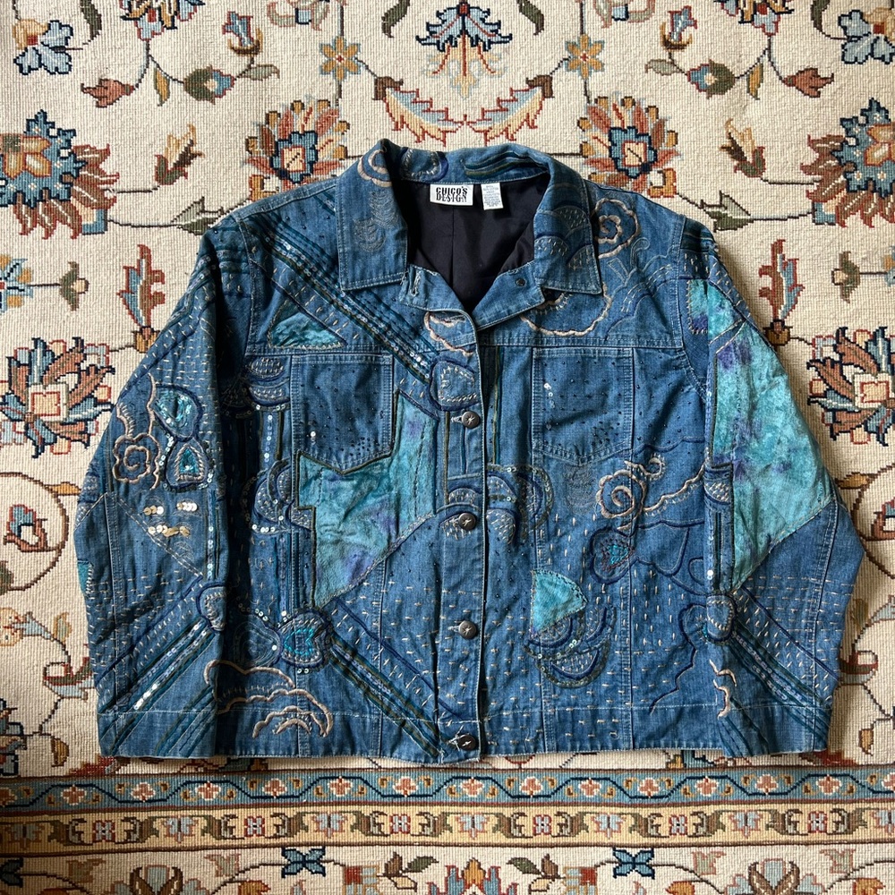 Vintage Chico's Artistic Embroidered Jean Jacket